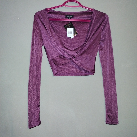 NWT Eclipse Knot Front Cropped Long Sleeve Top - Picture 1 of 4